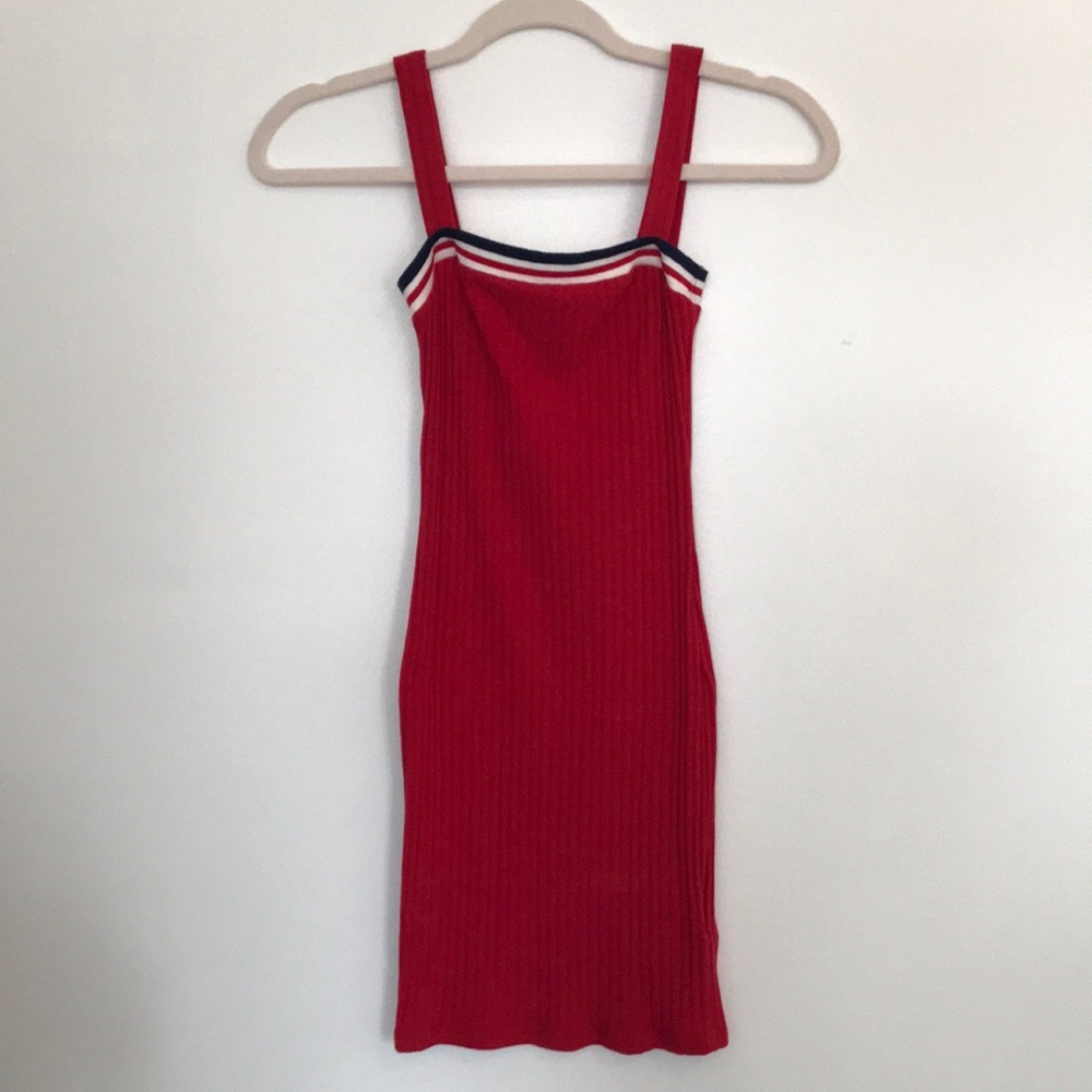 Urban outfitters red ribbed retro striped dress